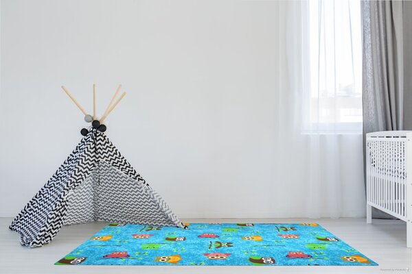 Vopi, Dětský kusový koberec Sovička Silk 5298 tyrkys, 80x120, modrá, dětský pokoj