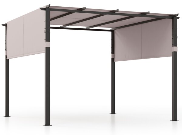 COSTWAY pergola se 2 nastavitelnými střechami, 3,05x3,05m pavilon vodotěsný stabilní ziměodolný, zahradní pavilon s robustními kovovými sloupky šedé barvy