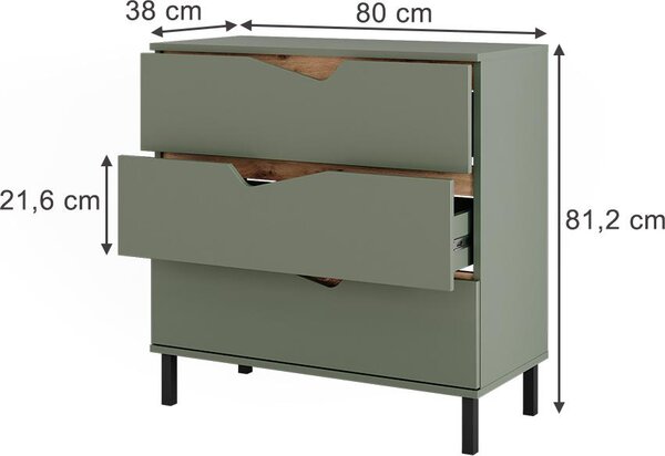 Kredenc Vicco Marelle Zelená/umělecká 80 x 81.2 cm se 3 zásuvkami, Model 57844