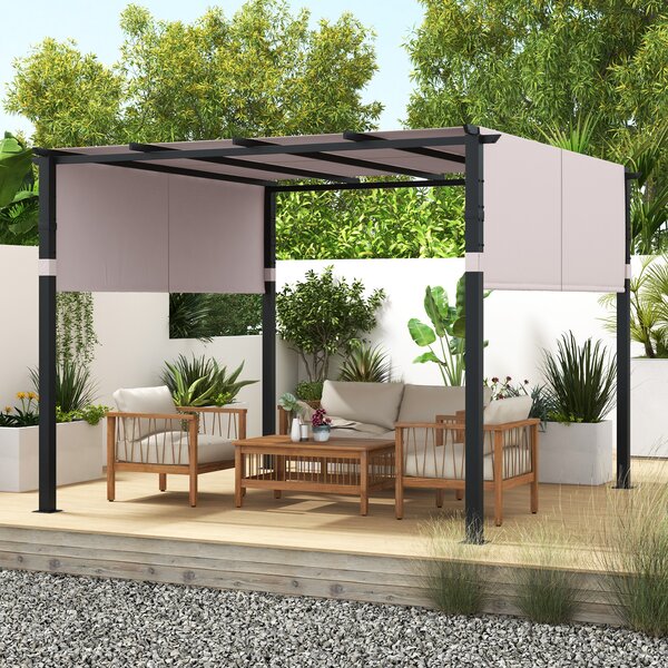 COSTWAY pergola se 2 nastavitelnými střechami, 3,05x3,05m pavilon vodotěsný stabilní ziměodolný, zahradní pavilon s robustními kovovými sloupky šedé barvy