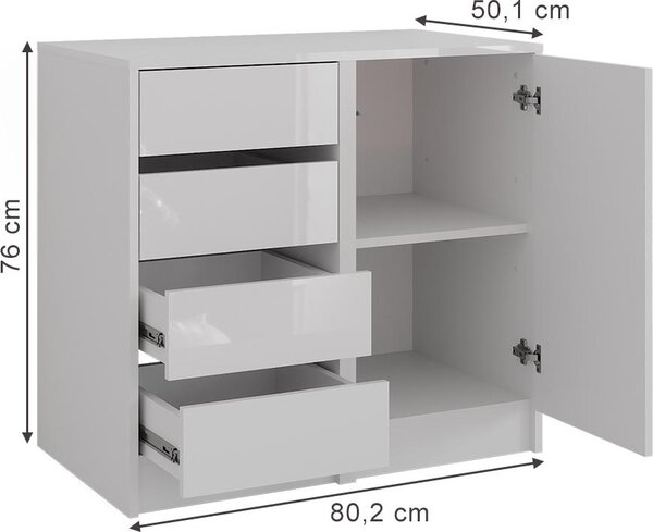 Kredenc Vicco Sherry Bílá/bílý vysoký lesk 80.2 x 76 cm 3 díly, Model 57719