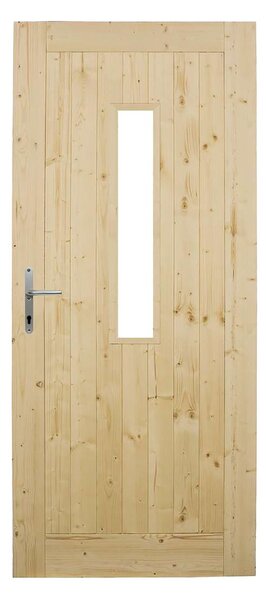 Vedlejší vchodové dveře Průzor, 80 P, rozměr vč. zárubně: 800 × 1970 mm, masivní dřevo, pravé, smrk, průzor