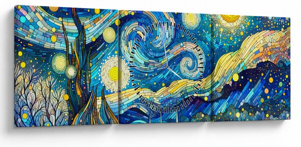 Obraz - Mozaika hvězdné noci (s hodinami) (90x30 cm)