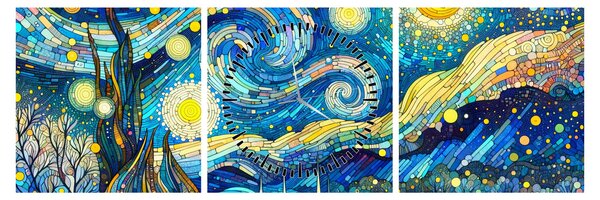 Obraz - Mozaika hvězdné noci (s hodinami) (90x30 cm)