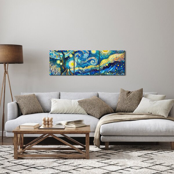 Obraz - Mozaika hvězdné noci (s hodinami) (90x30 cm)
