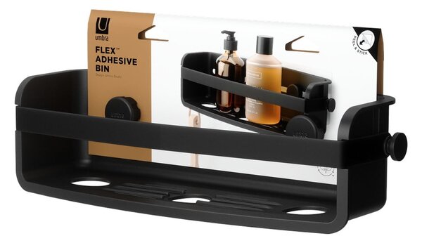 Černá plastová koupelnová polička bez vrtání Flex Adhesive – Umbra