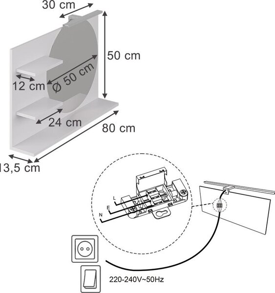 Zrcadlová police Vicco Avena Bílá 80 x 50 cm se 3 otevřenými přihrádkami, Model 58559