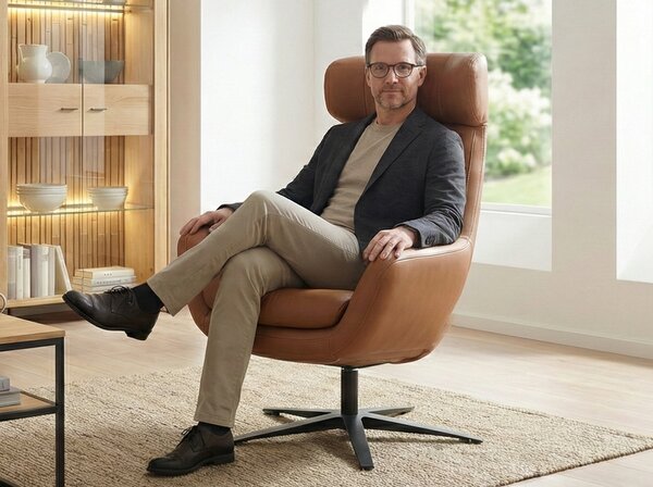 Kožené designové otočné křeslo s vysokým opěrem BE ORGANIC