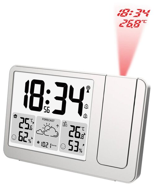 JVD RB3539 - Budík s meteostanicí, projekcí času a možností stálého osvětlení displeje