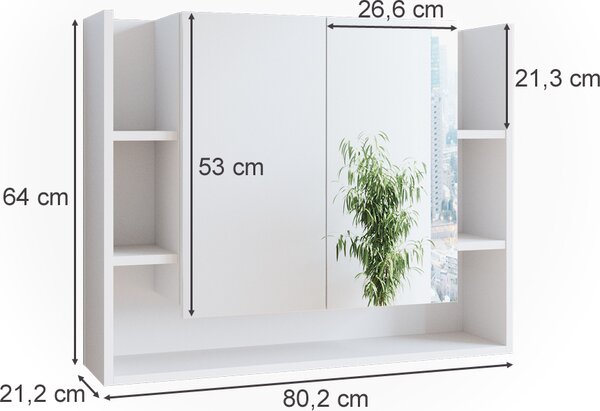 Koupelnová zrcadlová skříňka Vicco Elira Bílá 80.2 x 64 cm, Model 37041