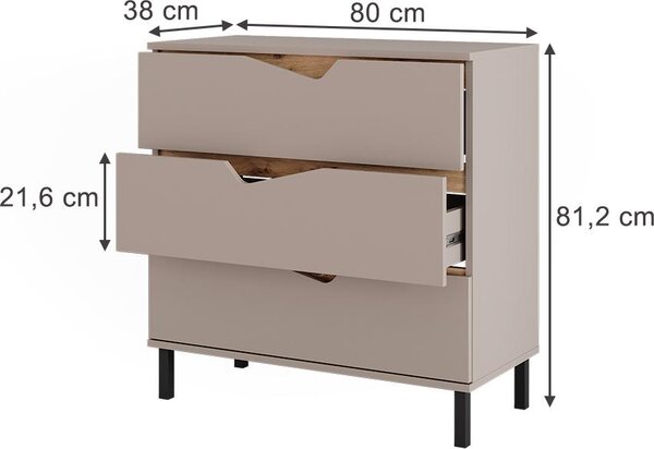 Kredenc Vicco Marelle Béžový dub/Artisan 80 x 81.2 cm se 3 zásuvkami, Model 57843