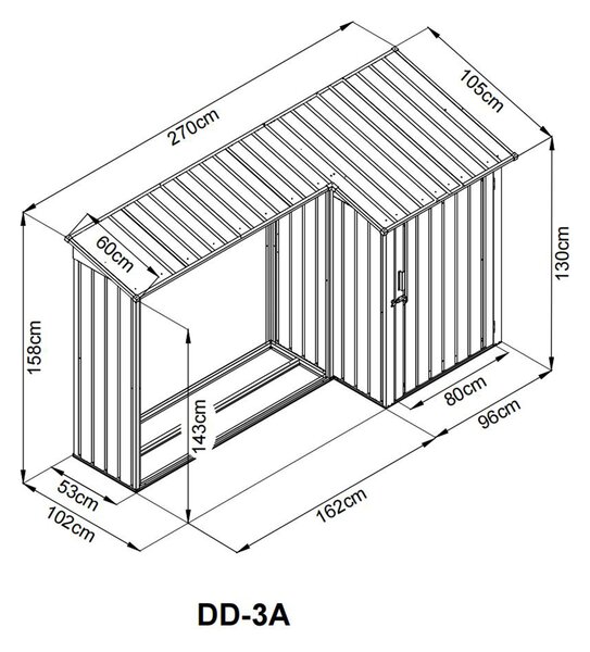 Zahradní dřevník BestBerg DD-3A / 2,8 m² / 270 x 105 x 158 cm / šedá