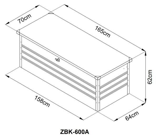 Kovový zahradní úložný box BestBerg ZBK-600A / 600 l / 165 x 70 x 62 cm / šedá