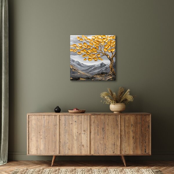 Obraz - Strom se zlatými listy (30x30 cm)