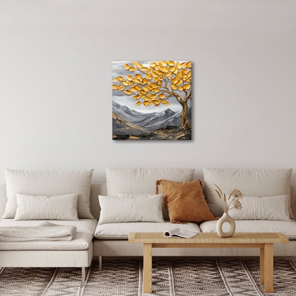 Obraz - Strom se zlatými listy (30x30 cm)