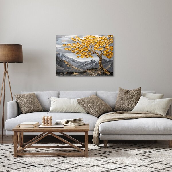 Skleněný obraz - Strom se zlatými listy (70x50 cm)