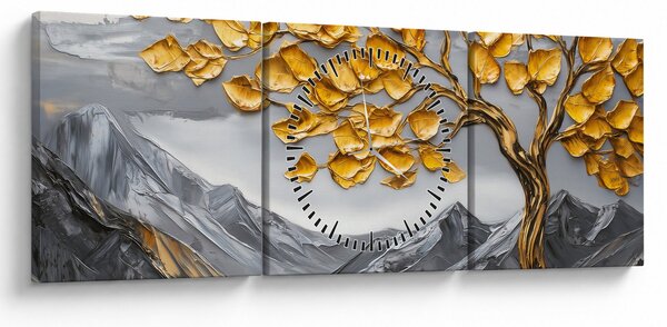 Obraz - Strom se zlatými listy (s hodinami) (90x30 cm)