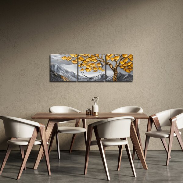 Obraz - Strom se zlatými listy (s hodinami) (90x30 cm)