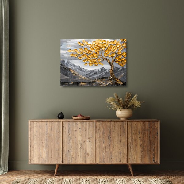 Skleněný obraz - Strom se zlatými listy (70x50 cm)