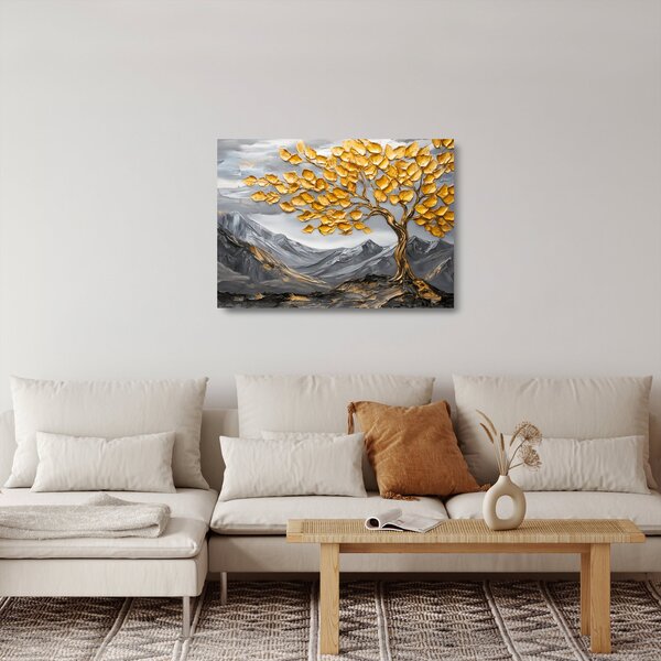 Skleněný obraz - Strom se zlatými listy (70x50 cm)