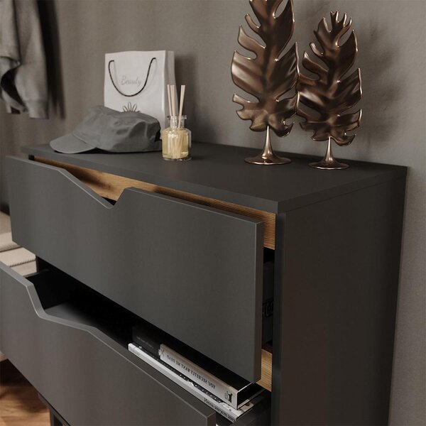 Kredenc Vicco Marelle Antracit/Artisan 80 x 81.2 cm se 3 zásuvkami, Model 57842