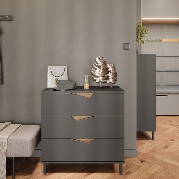 Kredenc Vicco Marelle Antracit/Artisan 80 x 81.2 cm se 3 zásuvkami, Model 57842