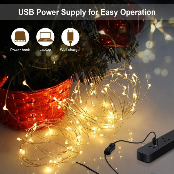 Mikro řetěz, teplá bílá, 12m, 120 LED, IP65, USB napájení, OMERIL