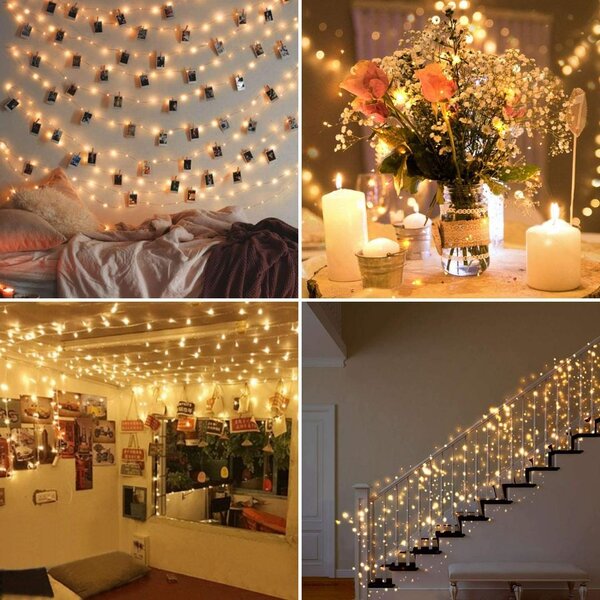 Mikro řetěz, teplá bílá, 12m, 120 LED, IP65, USB napájení, OMERIL