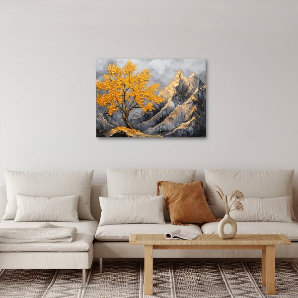 Obraz - Zlatý strom v horách (70x50 cm)