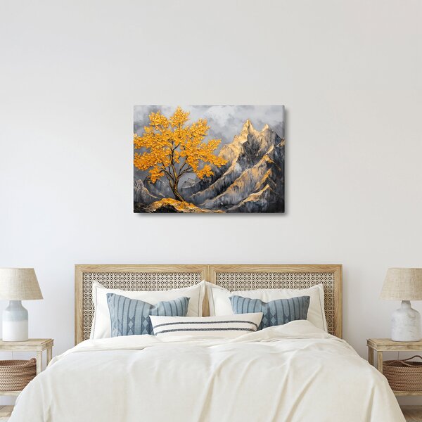 Obraz - Zlatý strom v horách (70x50 cm)