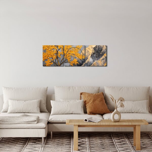 Obraz - Zlatý strom v horách (s hodinami) (90x30 cm)