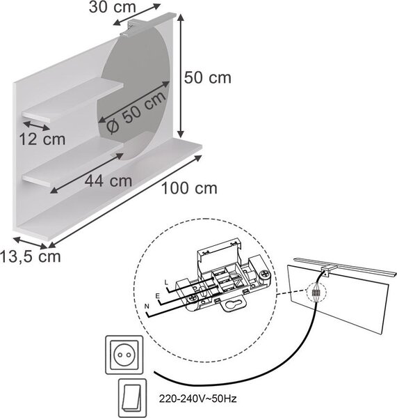 Zrcadlová police Vicco Avena Bílá 100 x 50 cm se 3 otevřenými přihrádkami, Model 58563