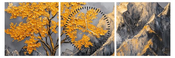Obraz - Zlatý strom v horách (s hodinami) (90x30 cm)