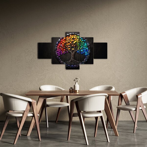 Obraz - Strom plný barevných srdcí (125x70 cm)