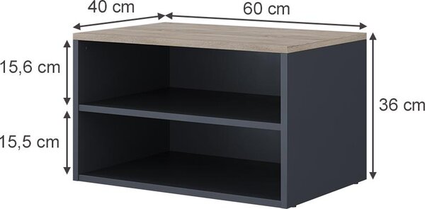Komoda Vicco Betti Anthracite/Sonoma 60 x 36 cm se 2 přihrádkami, Model 56432