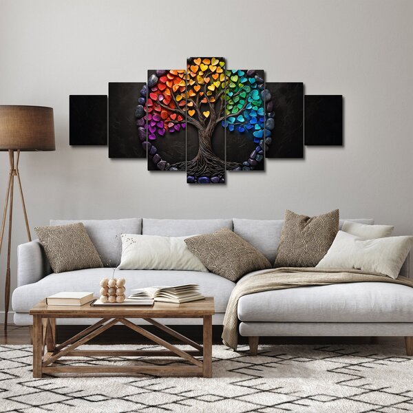 Obraz - Strom plný barevných srdcí (210x100 cm)