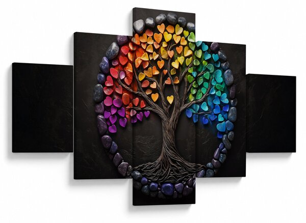 Obraz - Strom plný barevných srdcí (125x70 cm)