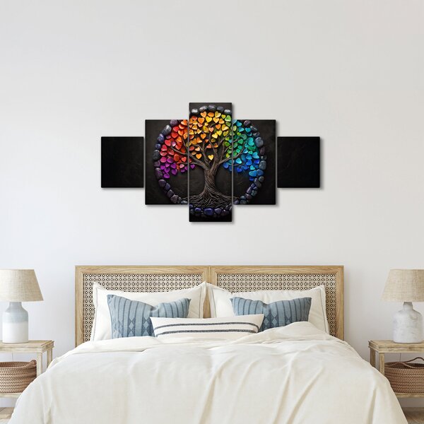 Obraz - Strom plný barevných srdcí (125x70 cm)