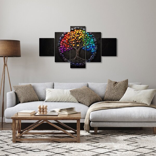 Obraz - Strom plný barevných srdcí (125x70 cm)