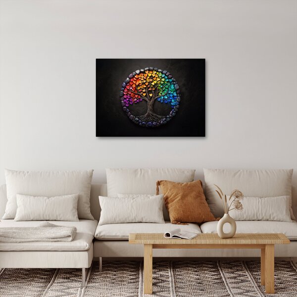 Obraz - Strom plný barevných srdcí (70x50 cm)