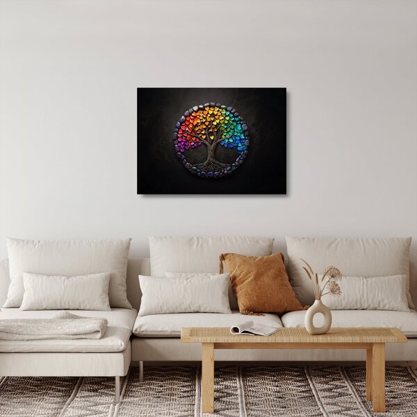 Skleněný obraz - Strom plný barevných srdcí (70x50 cm)