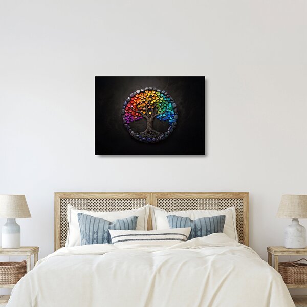 Skleněný obraz - Strom plný barevných srdcí (70x50 cm)