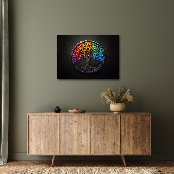 Obraz - Strom plný barevných srdcí (70x50 cm)