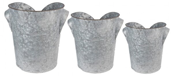 Zinkové antik plechové obaly na květníky sako – 25x28 / 21x24 / 17x20 cm