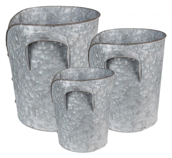 Zinkové antik plechové obaly na květníky sako – 25x28 / 21x24 / 17x20 cm