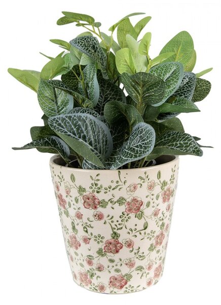 Keramický obal na květináč s růžovými květy Lys L – 19x18 cm