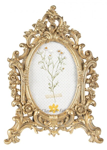 Zlatý antik fotorámeček zdobený květy – 10x15 cm
