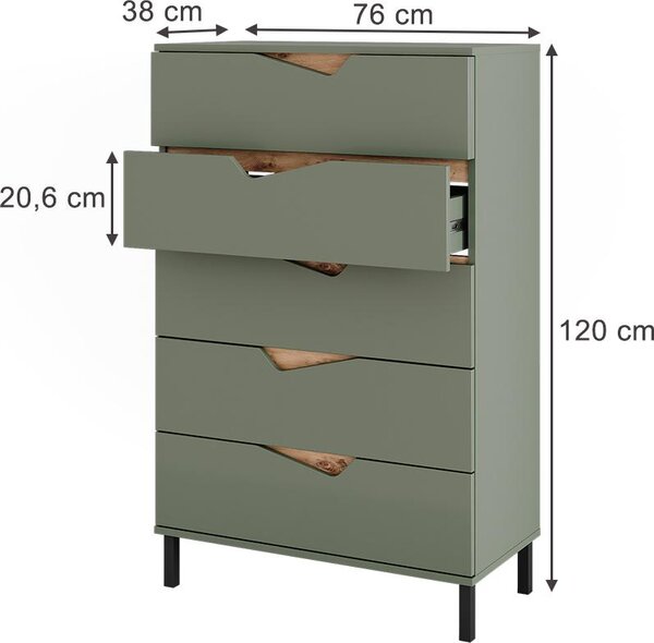 Kredenc Vicco Marelle Zelená/umělecká 76 x 120 cm s 5 zásuvkami, Model 57848