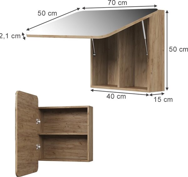 Koupelnová zrcadlová skříňka Vicco Zino Zlatý mocný dub 70 x 50 cm s policemi, Model 56236