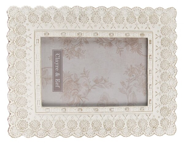 Bílý antik fotorámeček s romantickými květy – 10x15 cm